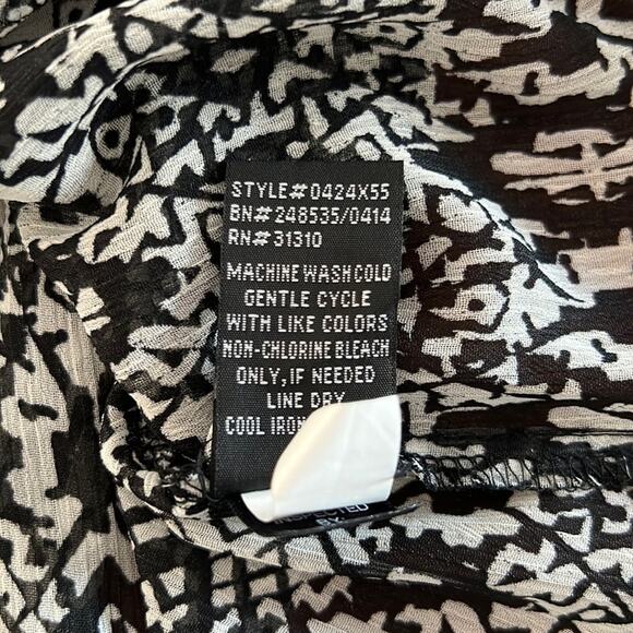 AB Studio Black and White Crinkle Chiffon Geometric Print Tunic Top Blouse - Picture 7 of 9